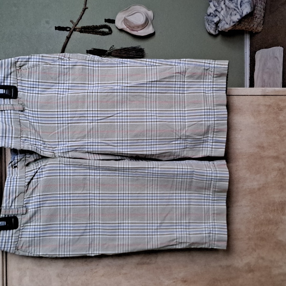 Light green, blue, white, patterned print American eagle shorts